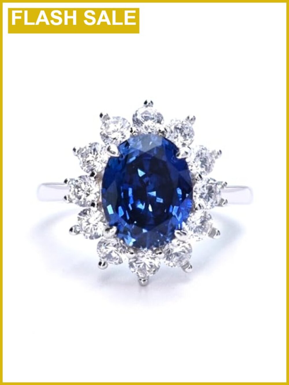 18K White Gold Plated 925 Sterling Silver Lab Grown Blue Sapphire Halo Ring